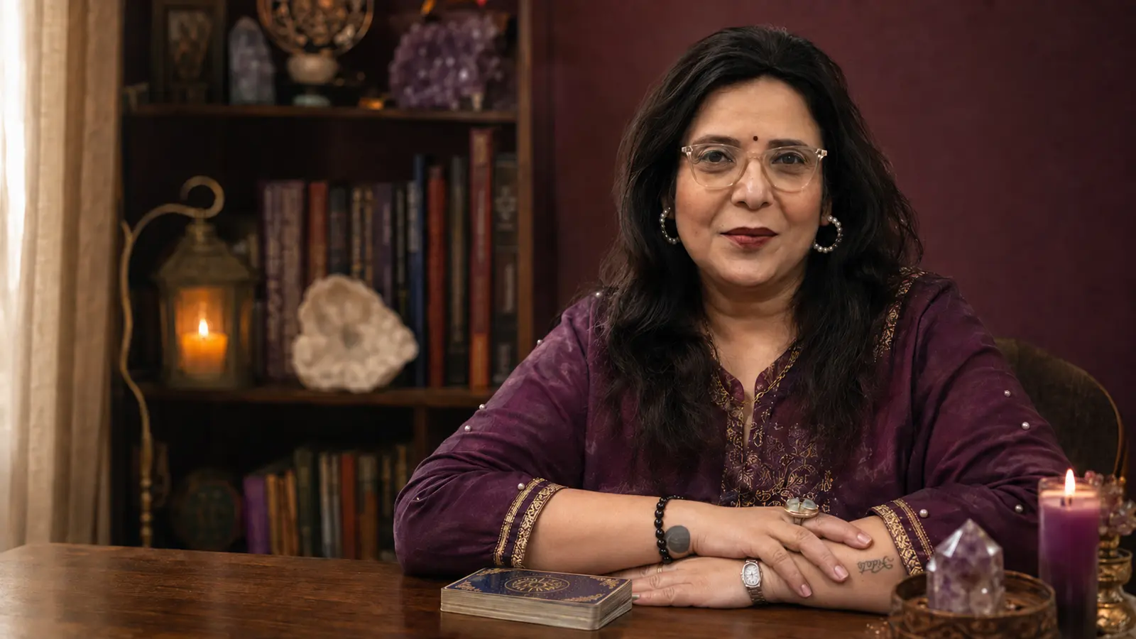 Dr. Madhu Kotiya in her plum spiritual study